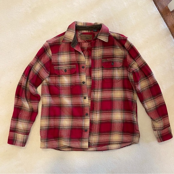 Orvis Red and Tan Plaid Flannel Jacket - Picture 1 of 3